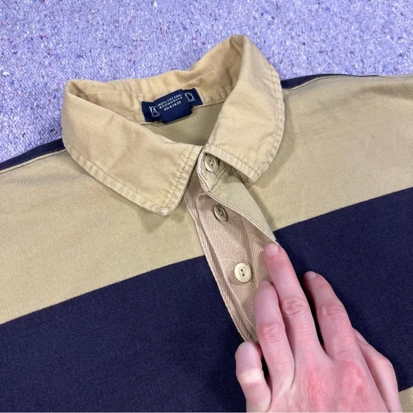 Land's End Navy Tan Striped Rugby Shirt Size Large - Picture 4 of 11